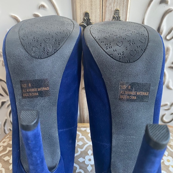 🆕️Qupid Faux Velvet Blue Platform Heels - Picture 7 of 10